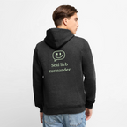 Getragener Design Hoodie „Seid lieb zueinander“ für Herren aus Bio-Baumwolle, Farbe: anthrazit – Dankfabrik.