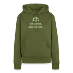 Design-Hoodie „Ich danke, also bin ich“ für Damen aus Bio-Baumwolle, leuchtende Farbe: khaki – Dankfabrik.