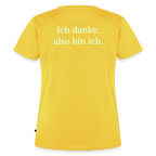 Design T-Shirt „Ich danke, also bin ich“ für Damen aus Bio-Baumwolle, Farbe: gelb  – Dankfabrik.