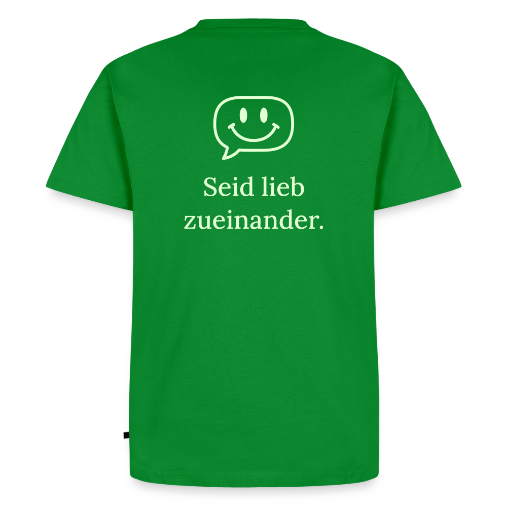 Design T-Shirt „Seid lieb zueinander“ für Herren aus Bio-Baumwolle, Farbe: grün – Dankfabrik.
