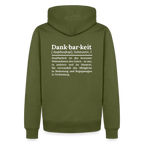 Design-Hoodie „Dankbarkeit“ für Herren aus Bio-Baumwolle, Farbe: khaki – Dankfabrik.