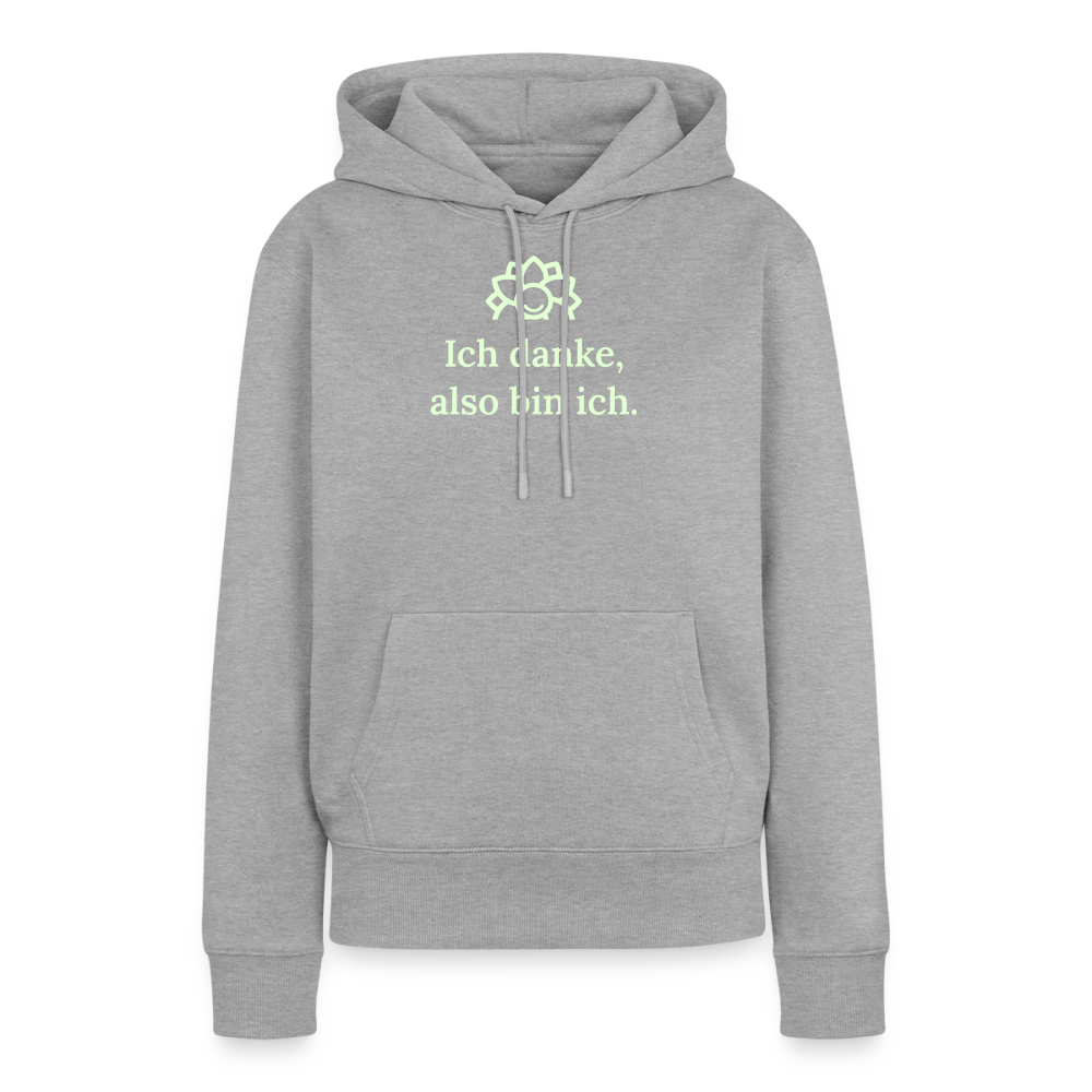 Design-Hoodie „Ich danke, also bin ich“ für Damen aus Bio-Baumwolle, leuchtende Farbe: grau – Dankfabrik.