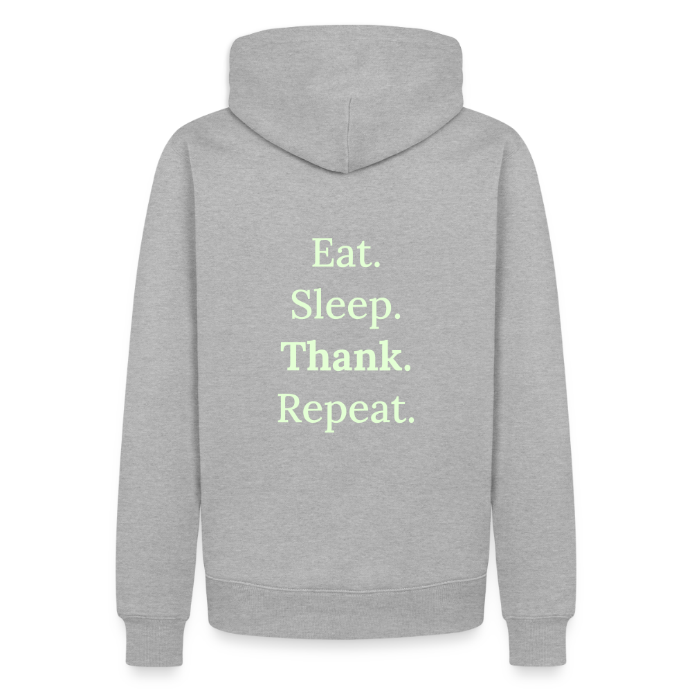 Design-Hoodie „Eat. Sleep. Thank. Repeat.“ für Herren aus Bio-Baumwolle, Farbe: grau - Dankfabrik.