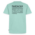 Design T-Shirt „Dankbarkeit“ für Herren aus Bio-Baumwolle, Farbe: türkis – Dankfabrik.