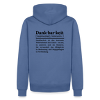 Design-Hoodie „Dankbarkeit“ für Herren aus Bio-Baumwolle, Farbe: blau – Dankfabrik.