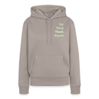 Design-Hoodie „Eat. Sleep. Thank. Repeat.“ für Damen aus Bio-Baumwolle, Farbe: beige - Dankfabrik.