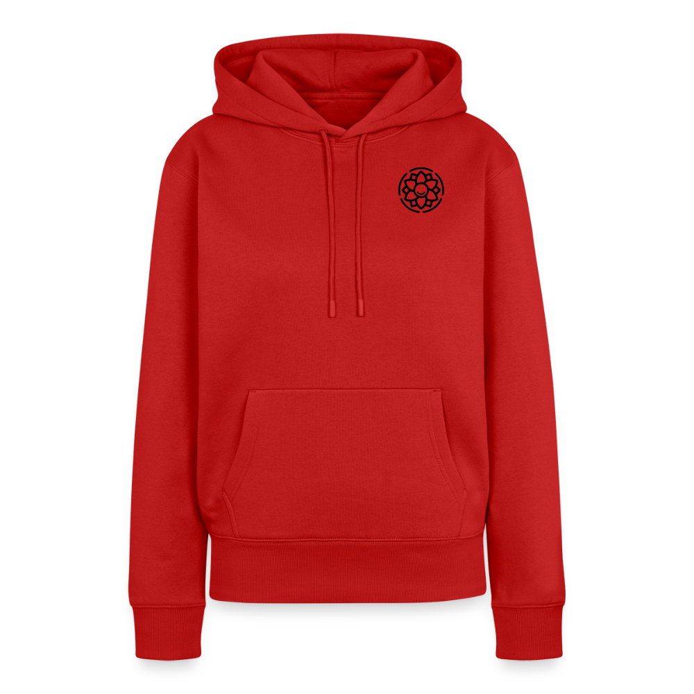 Design-Hoodie „Dankbarkeit“ für Damen aus Bio-Baumwolle, Farbe: rot – Dankfabrik.