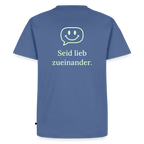 Design T-Shirt „Seid lieb zueinander“ für Herren aus Bio-Baumwolle, Farbe: blau - Dankfabrik.