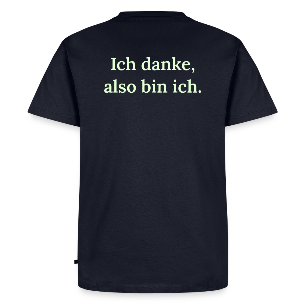 Design T-Shirt „Ich danke, also bin ich“ für Herren aus Bio-Baumwolle, Farbe: navy-blau – Dankfabrik.