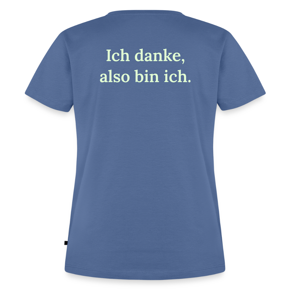 Design T-Shirt „Ich danke, also bin ich“ für Damen aus Bio-Baumwolle, Farbe: hellblau – Dankfabrik.