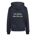 Design-Hoodie „Ich danke, also bin ich“ für Damen aus Bio-Baumwolle, Farbe: navy-blau – Dankfabrik.