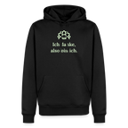 Design Hoodie „Ich danke, also bin ich“ für Herren aus Bio-Baumwolle, leuchtende Farbe: schwarz – Dankfabrik.