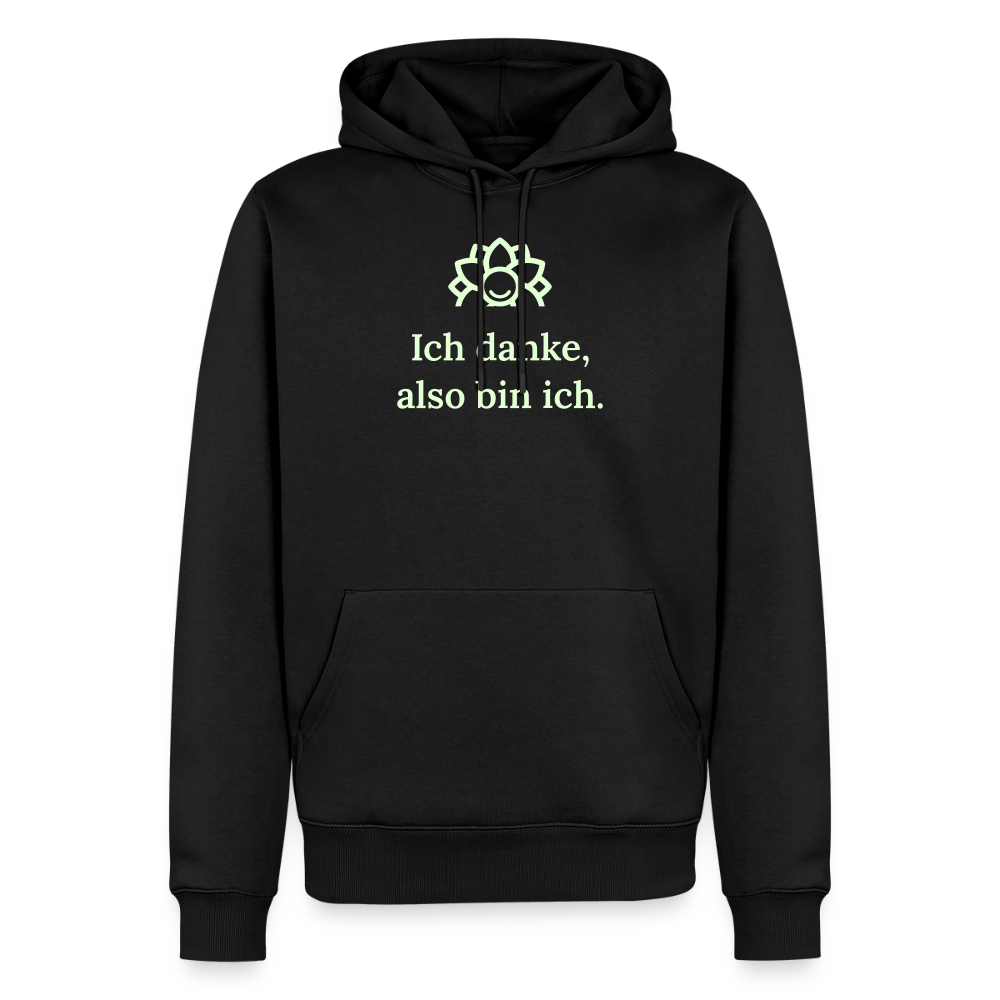 Design Hoodie „Ich danke, also bin ich“ für Herren aus Bio-Baumwolle, leuchtende Farbe: schwarz – Dankfabrik.