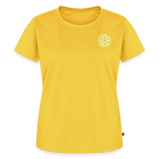 Design T-Shirt „Ich danke, also bin ich“ für Damen aus Bio-Baumwolle, Farbe: gelb  – Dankfabrik.