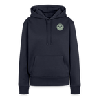 Design Hoodie „Seid lieb zueinander“ für Damen aus Bio-Baumwolle, Farbe: navy-blau – Dankfabrik.