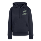 Design-Hoodie „Eat. Sleep. Thank. Repeat.“ für Damen aus Bio-Baumwolle, Farbe: navy-blau - Dankfabrik.