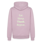 Design-Hoodie „Eat. Sleep. Thank. Repeat.“ für Herren aus Bio-Baumwolle, Farbe: rosa - Dankfabrik.