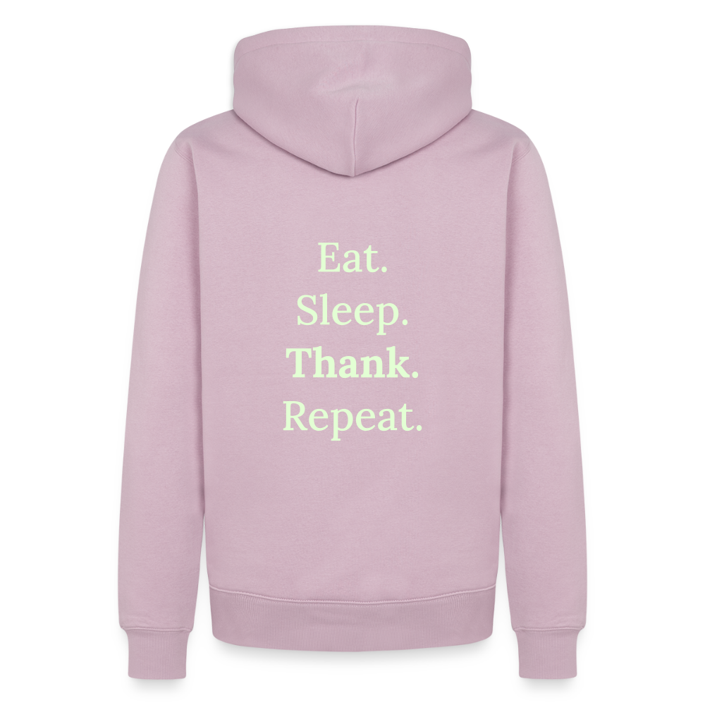 Design-Hoodie „Eat. Sleep. Thank. Repeat.“ für Herren aus Bio-Baumwolle, Farbe: rosa - Dankfabrik.