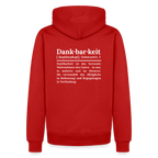 Design-Hoodie „Dankbarkeit“ für Herren aus Bio-Baumwolle, Farbe: rot – Dankfabrik.