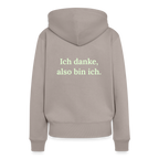 Design-Hoodie „Ich danke, also bin ich“ für Damen aus Bio-Baumwolle, Farbe: beige – Dankfabrik.