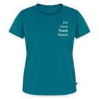T-Shirt „Eat. Sleep. Thank. Repeat.“ | Damen * - Petrol