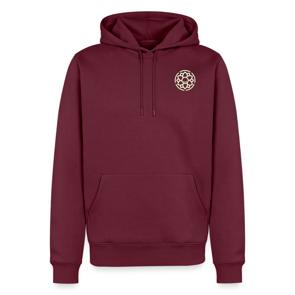 Design Hoodie „Seid lieb zueinander“ für Herren aus Bio-Baumwolle, Farbe: burgunderrot – Dankfabrik.