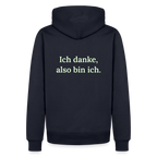 Design Hoodie „Ich danke, also bin ich“ für Herren aus Bio-Baumwolle, Farbe: navy-blau  – Dankfabrik.