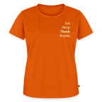 Design T-Shirt „Eat. Sleep. Thank. Repeat.“ für Damen aus Bio-Baumwolle, Farbe: orange - Dankfabrik.