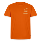 Design T-Shirt „Eat. Sleep. Thank. Repeat.“ für Herren aus Bio-Baumwolle, Farbe: orange - Dankfabrik.