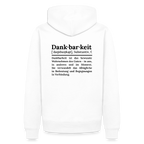 Design-Hoodie „Dankbarkeit“ für Herren aus Bio-Baumwolle, Farbe: weiß – Dankfabrik.