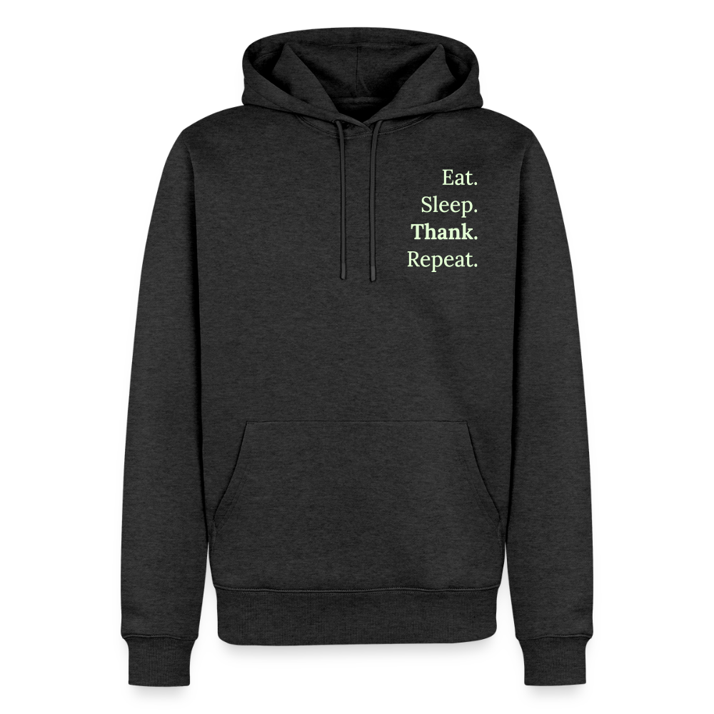 Design-Hoodie „Eat. Sleep. Thank. Repeat.“ für Herren aus Bio-Baumwolle, Farbe: anthrazit - Dankfabrik.