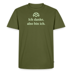 Design T-Shirt „Ich danke, also bin ich“ für Herren aus Bio-Baumwolle, leuchtende Farbe: khaki – Dankfabrik.