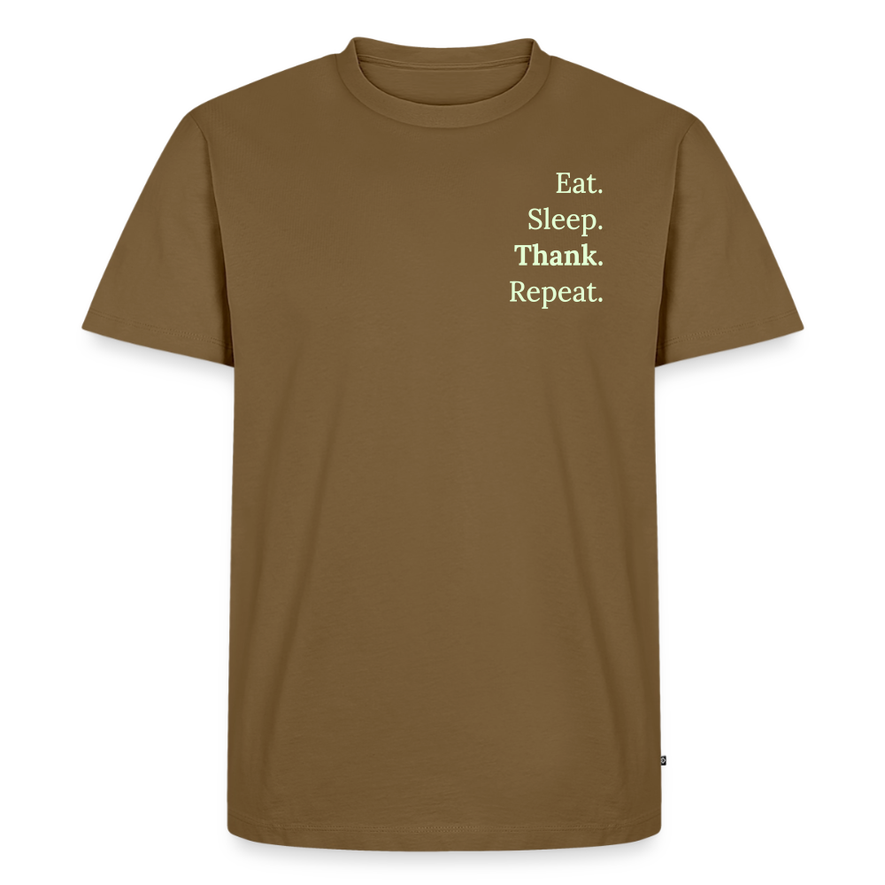 T-Shirt „Eat. Sleep. Thank. Repeat.“ | Herren * - Nussbraun