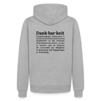 Design-Hoodie „Dankbarkeit“ für Herren aus Bio-Baumwolle, Farbe: grau meliert – Dankfabrik.