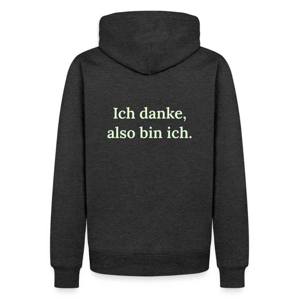 Design Hoodie „Ich danke, also bin ich“ für Herren aus Bio-Baumwolle, Farbe: anthrazit – Dankfabrik.
