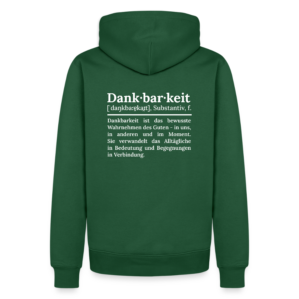 Design-Hoodie „Dankbarkeit“ für Herren aus Bio-Baumwolle, Farbe: grün – Dankfabrik.