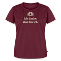 Design T-Shirt „Ich danke, also bin ich“ für Damen aus Bio-Baumwolle, leuchtende Farbe: burgunderrot – Dankfabrik.