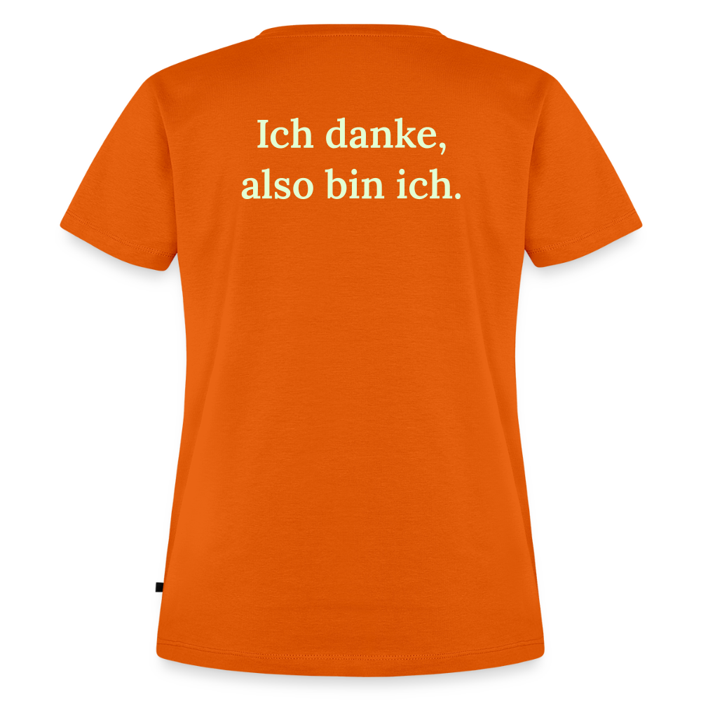 Design T-Shirt „Ich danke, also bin ich“ für Damen aus Bio-Baumwolle, Farbe: orange – Dankfabrik.