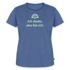 Design T-Shirt „Ich danke, also bin ich“ für Damen aus Bio-Baumwolle, leuchtende Farbe: blau – Dankfabrik.