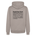 Design-Hoodie „Dankbarkeit“ für Herren aus Bio-Baumwolle, Farbe: hellgrau – Dankfabrik.