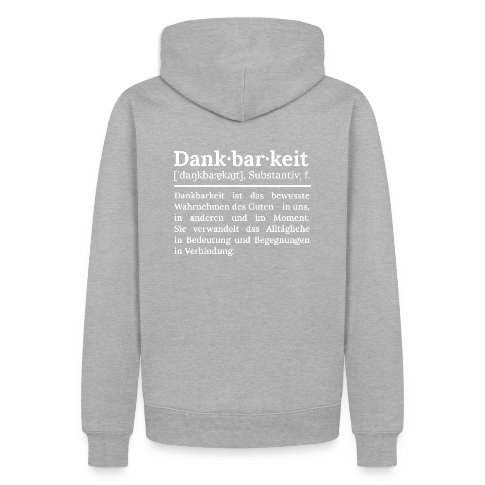Design-Hoodie „Dankbarkeit“ für Herren aus Bio-Baumwolle, Farbe: grau – Dankfabrik.