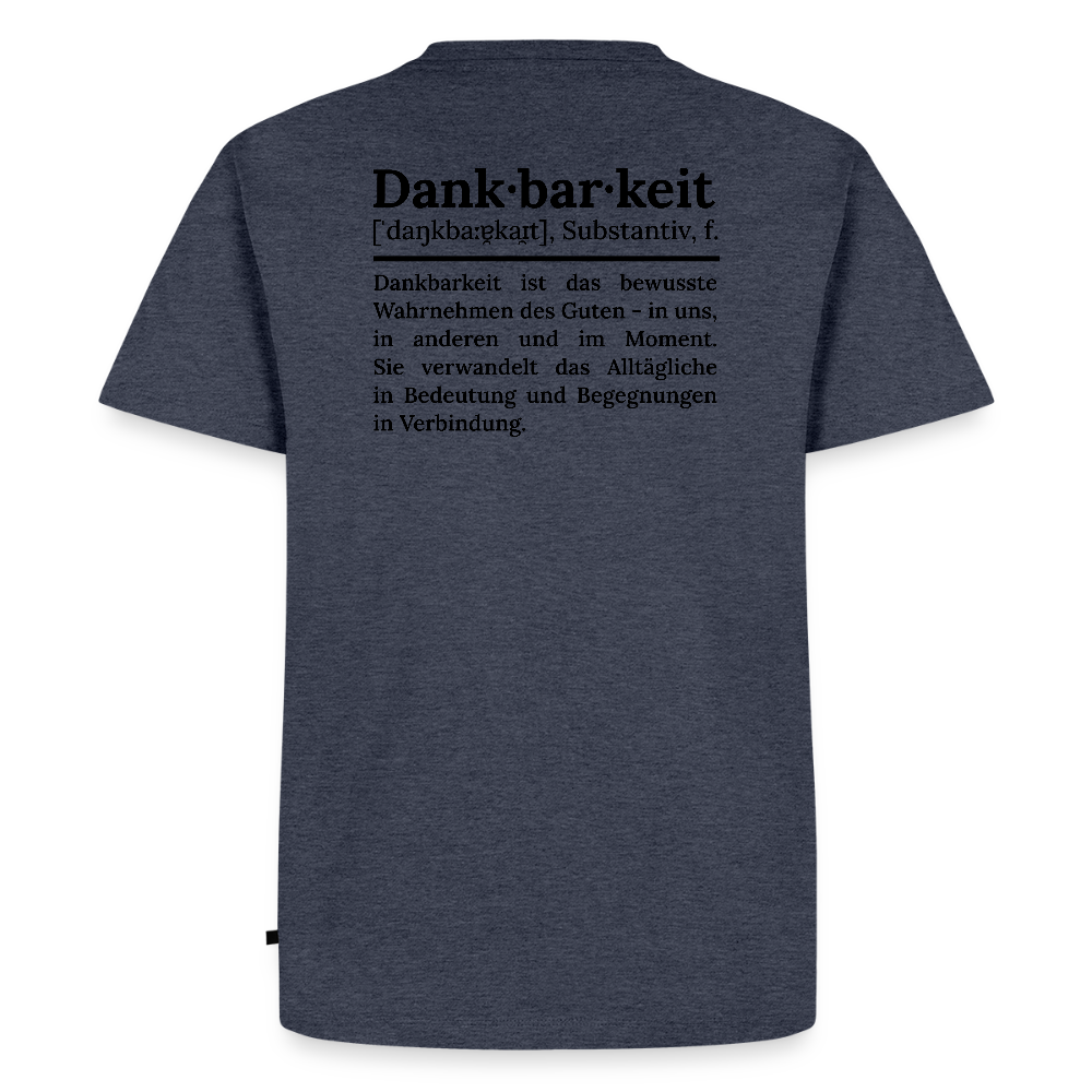 Design T-Shirt „Dankbarkeit“ für Herren aus Bio-Baumwolle, Farbe: blau – Dankfabrik.