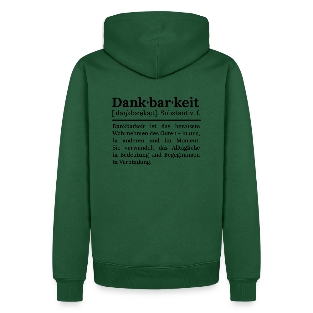 Design-Hoodie „Dankbarkeit“ für Herren aus Bio-Baumwolle, Farbe: grün – Dankfabrik.
