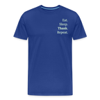 Design T-Shirt „Eat. Sleep. Thank. Repeat.“ für Herren aus Bio-Baumwolle, Farbe: blau - Dankfabrik.