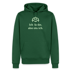 Design Hoodie „Ich danke, also bin ich“ für Herren aus Bio-Baumwolle, leuchtende Farbe: grün – Dankfabrik.