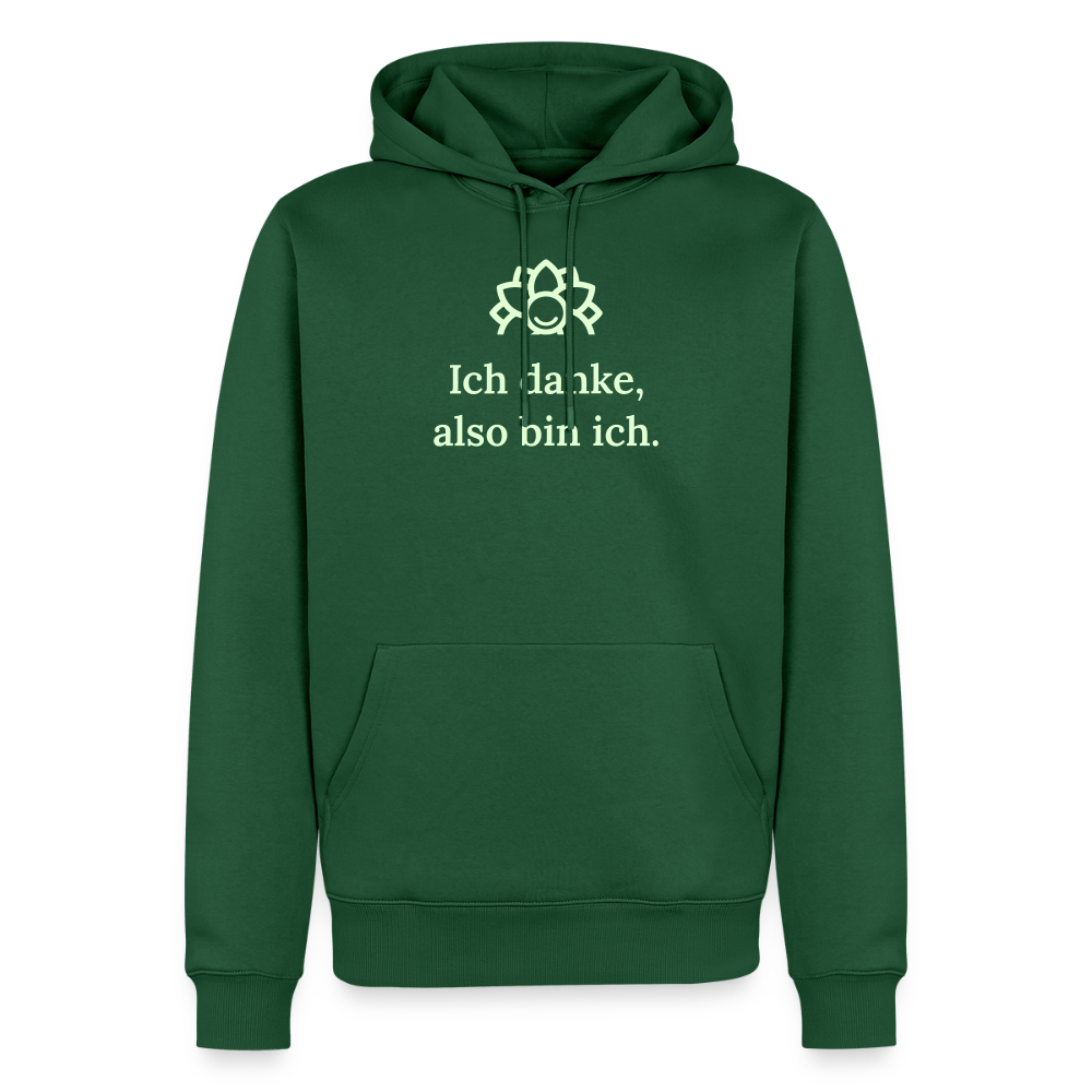 Design Hoodie „Ich danke, also bin ich“ für Herren aus Bio-Baumwolle, leuchtende Farbe: grün – Dankfabrik.