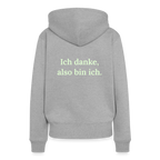 Design-Hoodie „Ich danke, also bin ich“ für Damen aus Bio-Baumwolle, Farbe: grau – Dankfabrik.