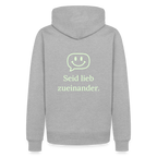 Design Hoodie „Seid lieb zueinander“ für Herren aus Bio-Baumwolle, Farbe: grau – Dankfabrik.