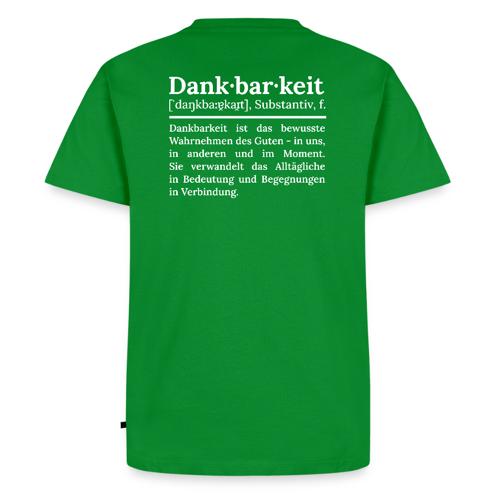 Design T-Shirt „Dankbarkeit“ für Herren aus Bio-Baumwolle, Farbe: grün – Dankfabrik.