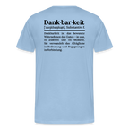 Design T-Shirt „Dankbarkeit“ für Herren aus Bio-Baumwolle, Farbe: hellblau – Dankfabrik.